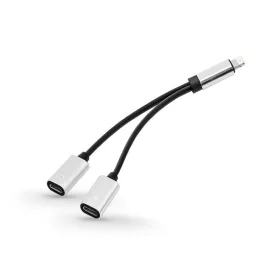   Lightning - lightning audio + töltő adapter - 2in1 - ezüst/fekete
