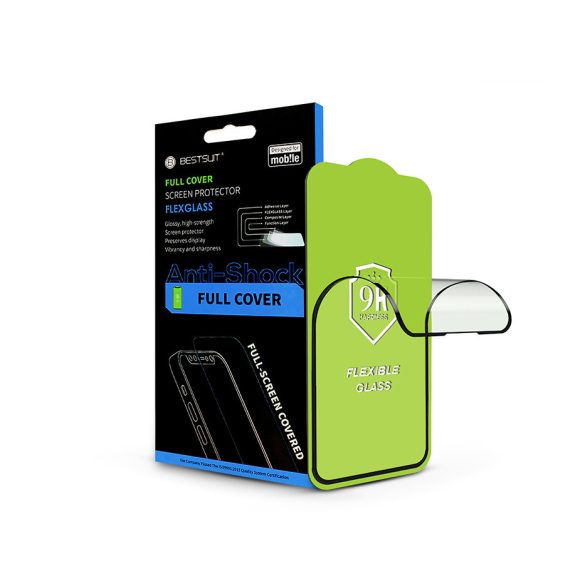 Apple iPhone 12/12 Pro rugalmas üveg képernyővédő fólia - Bestsuit Flexglass 3D Full Cover - fekete