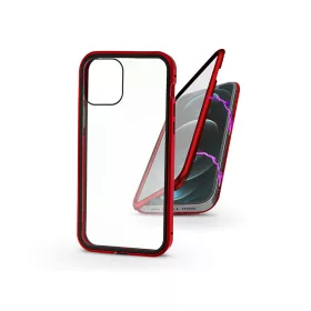   Apple iPhone 12 Pro Max mágneses, 2 részes hátlap előlapi üveggel - Magneto 360 - piros