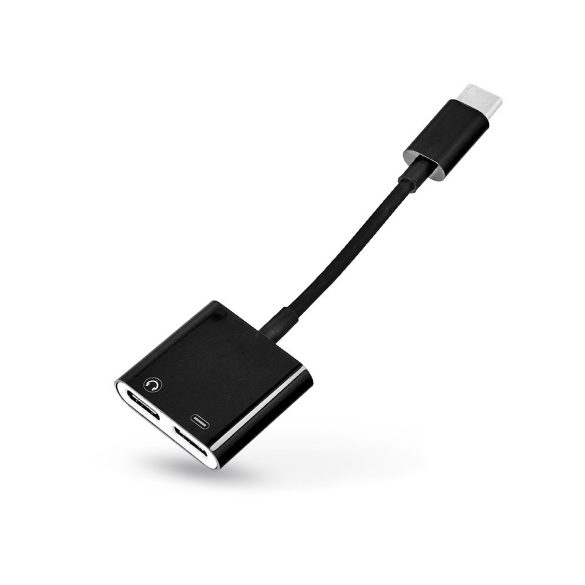 USB Type-C - 2x USB Type-C adapter egyidőben történő töltéshez és zenehallgatáshoz - fekete - ECO csomagolás