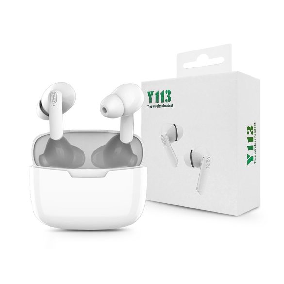 TWS Bluetooth sztereó headset v5.0 + töltőtok - Y113 True Wireless Earphones    with Charging Case - fehér