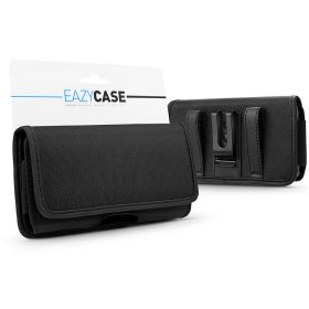   Oxford vízszintes, csatos-fűzős övtáska mobiltelefonhoz - Apple iPhone 7 Plus / 8 Plus/ iPhone 12 Pro Max / 13 Pro Max - Model 4 / XXL méret - fekete