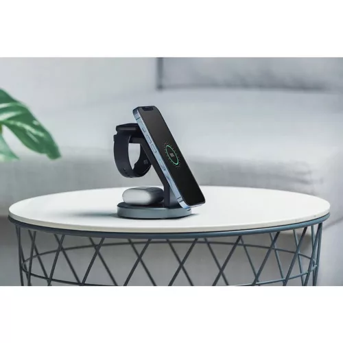 Forcell Qi univerzális vezeték nélküli töltő állomás - 15W - Forcell Solid      Magsafe 3in1 Wireless Charger for iPhone + iWatch + AirPods - fekete