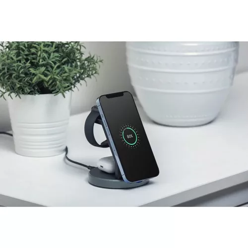 Forcell Qi univerzális vezeték nélküli töltő állomás - 15W - Forcell Solid      Magsafe 3in1 Wireless Charger for iPhone + iWatch + AirPods - fekete