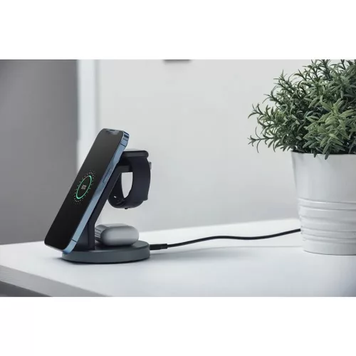 Forcell Qi univerzális vezeték nélküli töltő állomás - 15W - Forcell Solid      Magsafe 3in1 Wireless Charger for iPhone + iWatch + AirPods - fekete