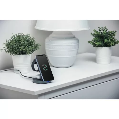 Forcell Qi univerzális vezeték nélküli töltő állomás - 15W - Forcell Solid      Magsafe 3in1 Wireless Charger for iPhone + iWatch + AirPods - fekete