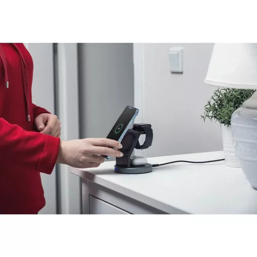 Forcell Qi univerzális vezeték nélküli töltő állomás - 15W - Forcell Solid      Magsafe 3in1 Wireless Charger for iPhone + iWatch + AirPods - fekete