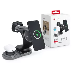   Forcell Qi univerzális vezeték nélküli töltő állomás - 15W - Forcell Sail       Magsafe 3in1 Wireless Charger for iPhone + iWatch + AirPods - fekete