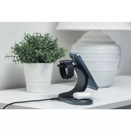 Forcell Qi univerzális vezeték nélküli töltő állomás - 15W - Forcell Sail       Magsafe 3in1 Wireless Charger for iPhone + iWatch + AirPods - fekete