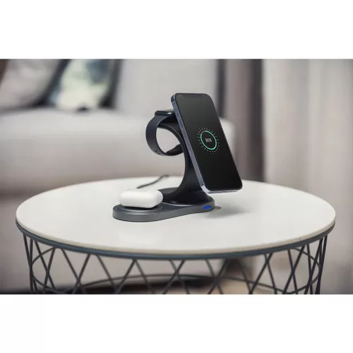 Forcell Qi univerzális vezeték nélküli töltő állomás - 15W - Forcell Sail       Magsafe 3in1 Wireless Charger for iPhone + iWatch + AirPods - fekete