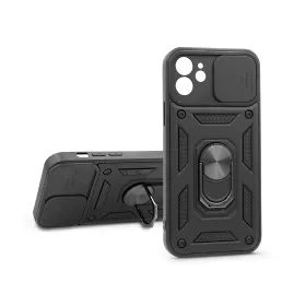   Apple iPhone 12 ütésálló hátlap gyűrűvel és kameravédővel - Slide Armor - fekete