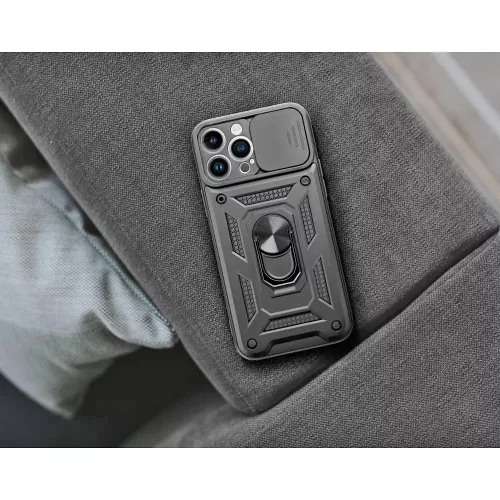 Samsung A135F Galaxy A13 4G ütésálló hátlap gyűrűvel és kameravédővel - Slide   Armor - fekete