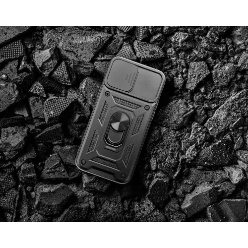Samsung A145 Galaxy A14 4G/Galaxy A14 5G ütésálló hátlap gyűrűvel és            kameravédővel - Slide Armor - fekete
