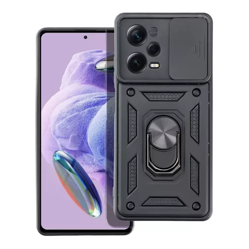 Xiaomi Redmi Note 12 Pro 5G/Poco X5 Pro 5G ütésálló hátlap gyűrűvel és          kameravédővel - Slide Armor - fekete