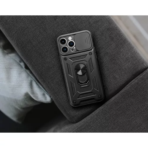 Xiaomi Redmi Note 12 Pro 5G/Poco X5 Pro 5G ütésálló hátlap gyűrűvel és          kameravédővel - Slide Armor - fekete