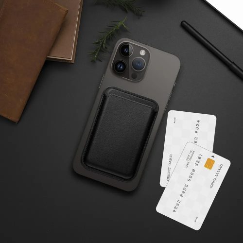 Leather Mag Wallet MagSafe mágneses bőr kártyatartó - fekete