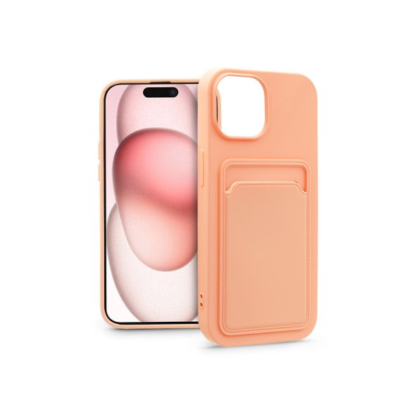 Apple iPhone 15 szilikon hátlap kártyatartóval - Card Case - rózsaszín
