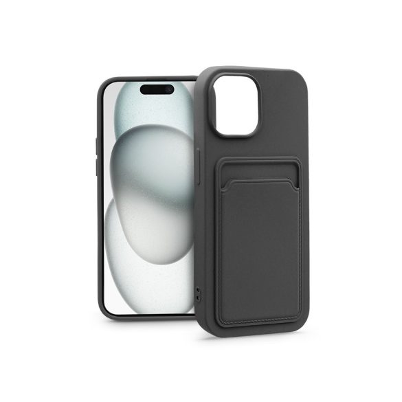 Apple iPhone 15 Plus szilikon hátlap kártyatartóval - Card Case - fekete