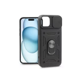   Apple iPhone 15 ütésálló hátlap gyűrűvel és kameravédővel - Slide Armor - fekete