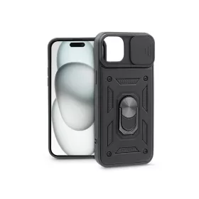   Apple iPhone 15 Plus ütésálló hátlap gyűrűvel és kameravédővel - Slide Armor -  fekete