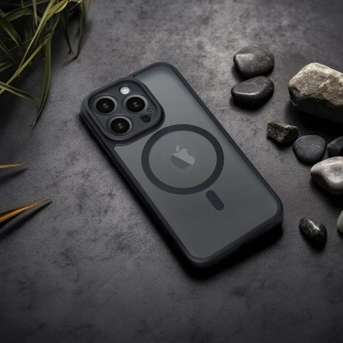 Apple iPhone 15 Pro szilikon hátlap - Matte Mag Cover - fekete/átlátszó