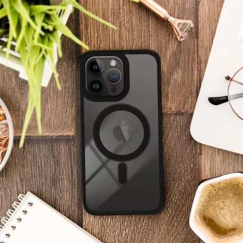 Apple iPhone 15 Pro Max szilikon hátlap - Edge Mag Cover - fekete/átlátszó