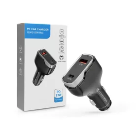   Quad szivargyújtó töltő adapter USB + Type-C bemenettel - 83W - Quad CC53-1A1C  Car Charger PD 65W + QC 3.0 - fekete