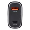 Quad szivargyújtó töltő adapter USB + Type-C bemenettel - 83W - Quad CC53-1A1C  Car Charger PD 65W + QC 3.0 - fekete