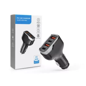  Quad szivargyújtó töltő adapter 2xUSB + 2xType-C bemenettel - 66W - Quad        CC53-2A2C Car Charger PD 66W + QC 3.0 - fekete