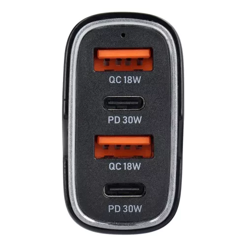 Quad szivargyújtó töltő adapter 2xUSB + 2xType-C bemenettel - 66W - Quad        CC53-2A2C Car Charger PD 66W + QC 3.0 - fekete