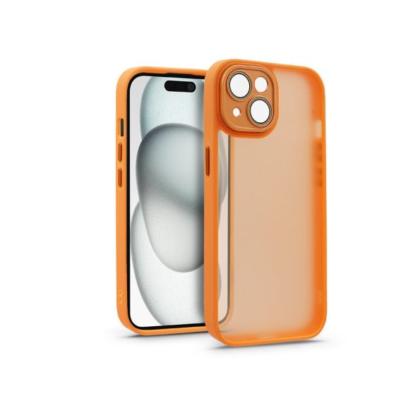 Apple iPhone 15 hátlap kameravédő peremmel, lencsevédő üveggel - Variete -      narancs