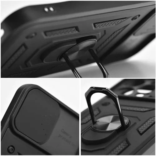 Samsung Galaxy A25 5G ütésálló hátlap gyűrűvel és kameravédővel - Slide Armor - fekete