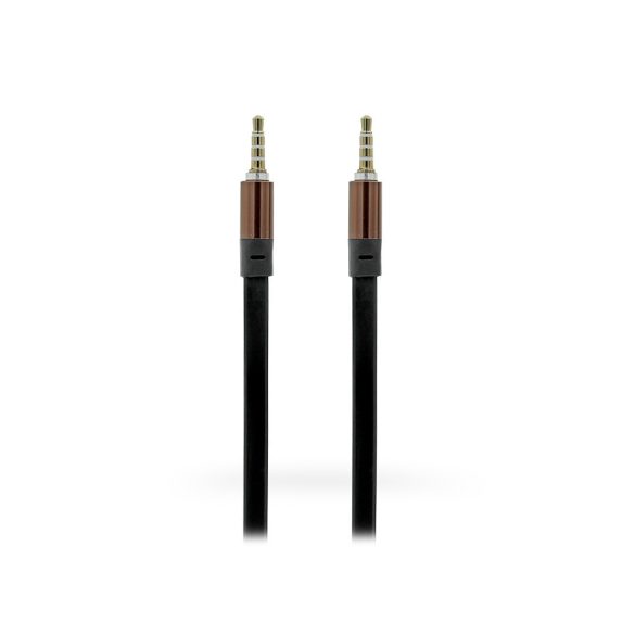 3,5 - 3,5 mm jack AUX audio kábel 1 m-es lapos vezetékkel - fekete/barna