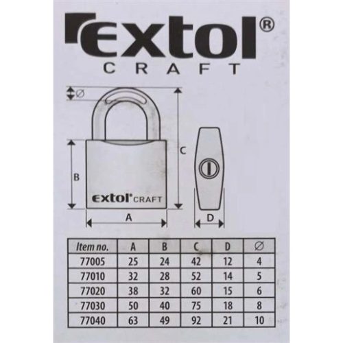 Extol Craft 77010 lakat, vas, 3 kulccsal, 32mm