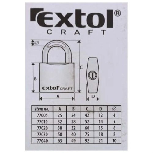 Extol Craft 77010 lakat, vas, 3 kulccsal, 32mm