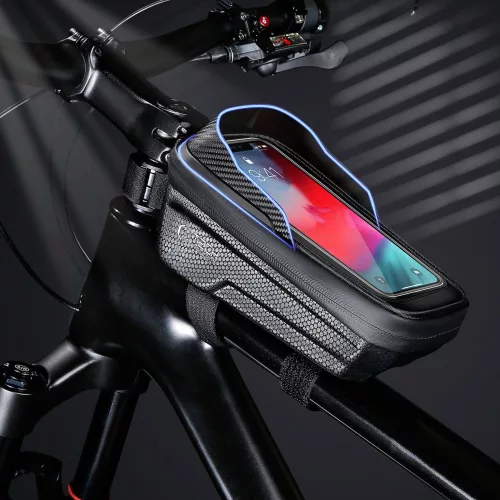 Univerzális kerékpárra szerelhető, por- és cseppálló telefontartó táska - Tech-Protect V2 Bike Mount M Size - fekete