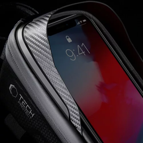 Univerzális kerékpárra szerelhető, por- és cseppálló telefontartó táska - Tech-Protect V2 Bike Mount M Size - fekete