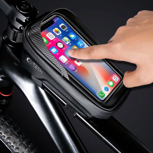 Univerzális kerékpárra szerelhető, por- és cseppálló telefontartó táska - Tech-Protect V2 Bike Mount M Size - fekete
