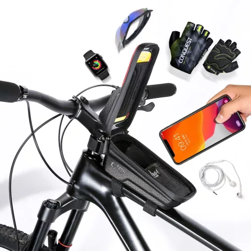 Univerzális kerékpárra szerelhető, por- és cseppálló telefontartó táska - Tech-Protect V2 Bike Mount M Size - fekete