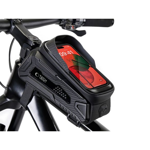 Univerzális kerékpárra szerelhető, por- és cseppálló telefontartó táska - Tech-Protect V2 Bike Mount L Size - fekete