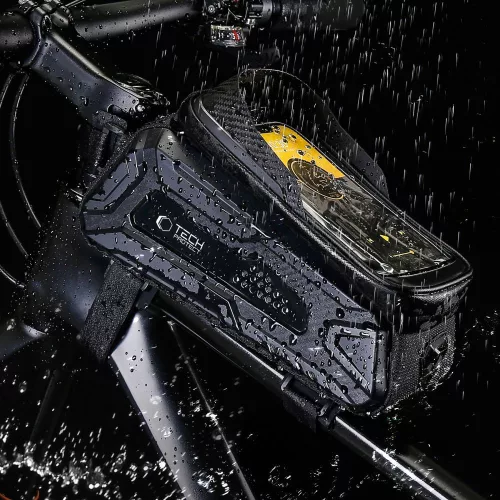 Univerzális kerékpárra szerelhető, por- és cseppálló telefontartó táska - Tech-Protect V2 Bike Mount L Size - fekete
