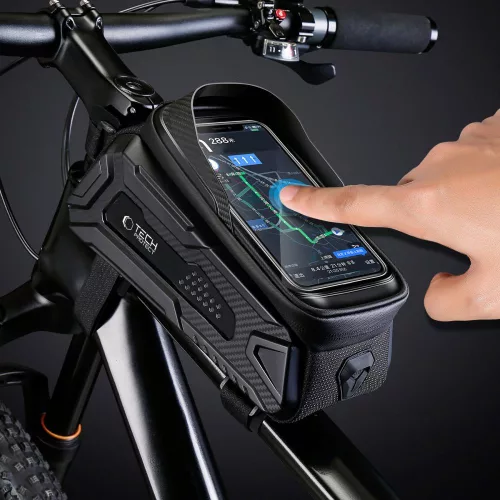Univerzális kerékpárra szerelhető, por- és cseppálló telefontartó táska - Tech-Protect V2 Bike Mount L Size - fekete
