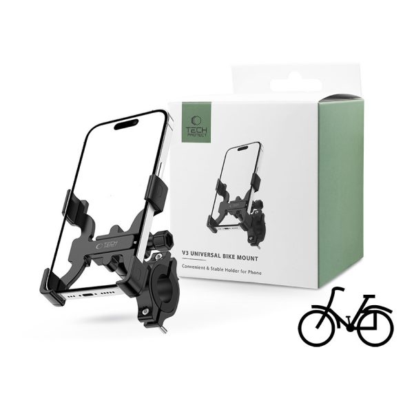 Tech-Protect univerzális kerékpárra / motorkerékpárra szerelhető fém telefontartó - Tech-Protect V3 Universal Bike Mount - fekete