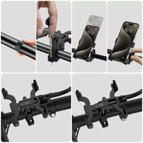 Tech-Protect univerzális kerékpárra / motorkerékpárra szerelhető fém telefontartó - Tech-Protect V3 Universal Bike Mount - fekete