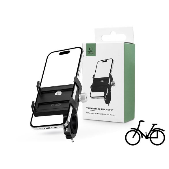 Tech-Protect univerzális kerékpárra szerelhető fém telefontartó - Tech-Protect V4 Universal Bike Mount - fekete