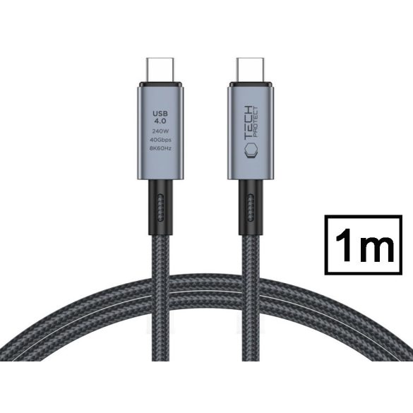 Tech-Protect USB Type-C - USB Type-C adat- és töltőkábel - Tech-Protect Ultraboost USB 4.0 / 8K / 40 Gbps / PD240 Cable - 240W - szürke