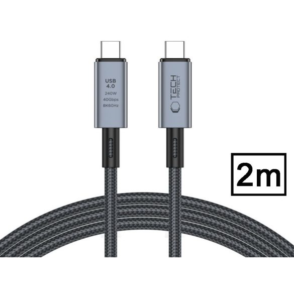 Tech-Protect USB Type-C - USB Type-C adat- és töltőkábel - Tech-Protect Ultraboost USB 4.0 / 8K / 40 Gbps / PD240 Cable - 240W - szürke