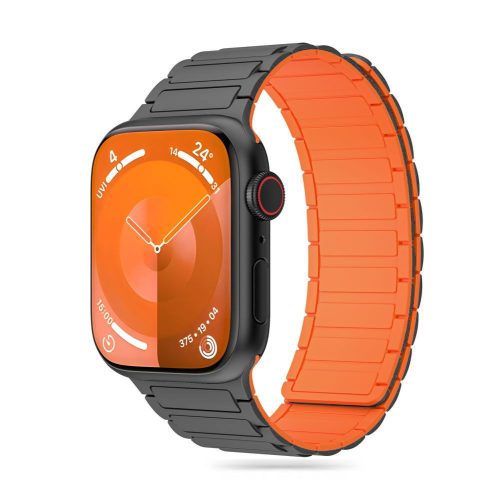 Apple Watch szilikon sport óraszíj - Tech-Protect IconBand Magnetic - 42/44/45/49 mm - titánium/narancs