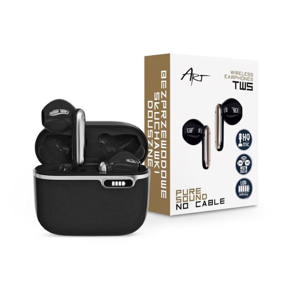 ART TWS Bluetooth sztereó headset v5.1 + töltőtok - ART AP-TW-B4B True Wireless Earphones with Charging Case - fekete
