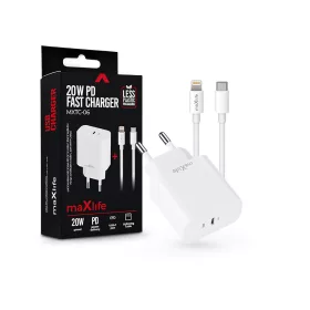   Maxlife MXTC-06 PD+QC 20W gyorstöltő adapter Type-C + Type-C/Lightning kábel - fehér